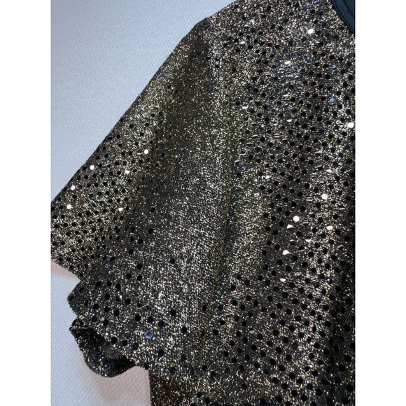 Molly Malloy Evening Party Dress Womens 6 Petite Black Gold Glittery A-Line Midi - Picture 14 of 16